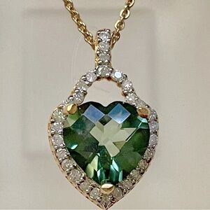 Green Topaz & Diamond Heart Pendant 4 Carat 18K Gold Vermeil
